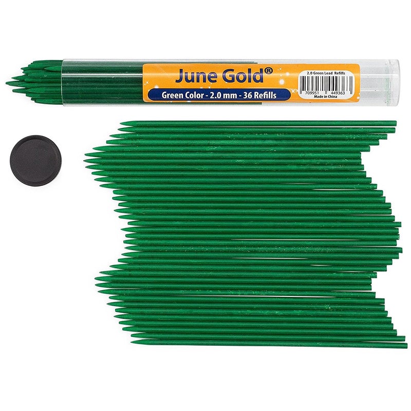 June Gold 36 Green (Emerald #104) Colored 2.0 mm Lead Refills, Bold Thickness for Heavy Use, Break Resistant with a Convenient Dispenser - Image 1